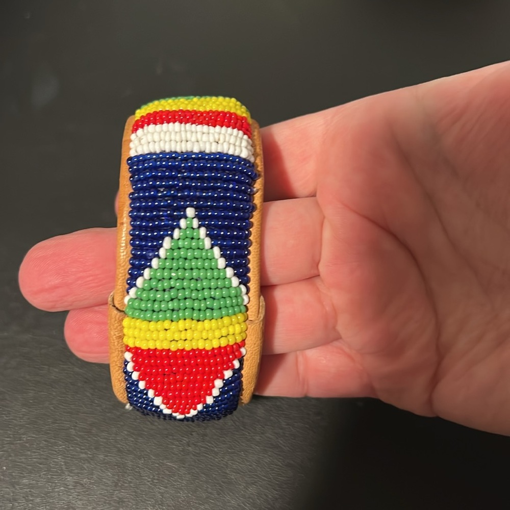 Colorful Beaded Bracelet with Tan Leather Interior - Picture 2 of 9